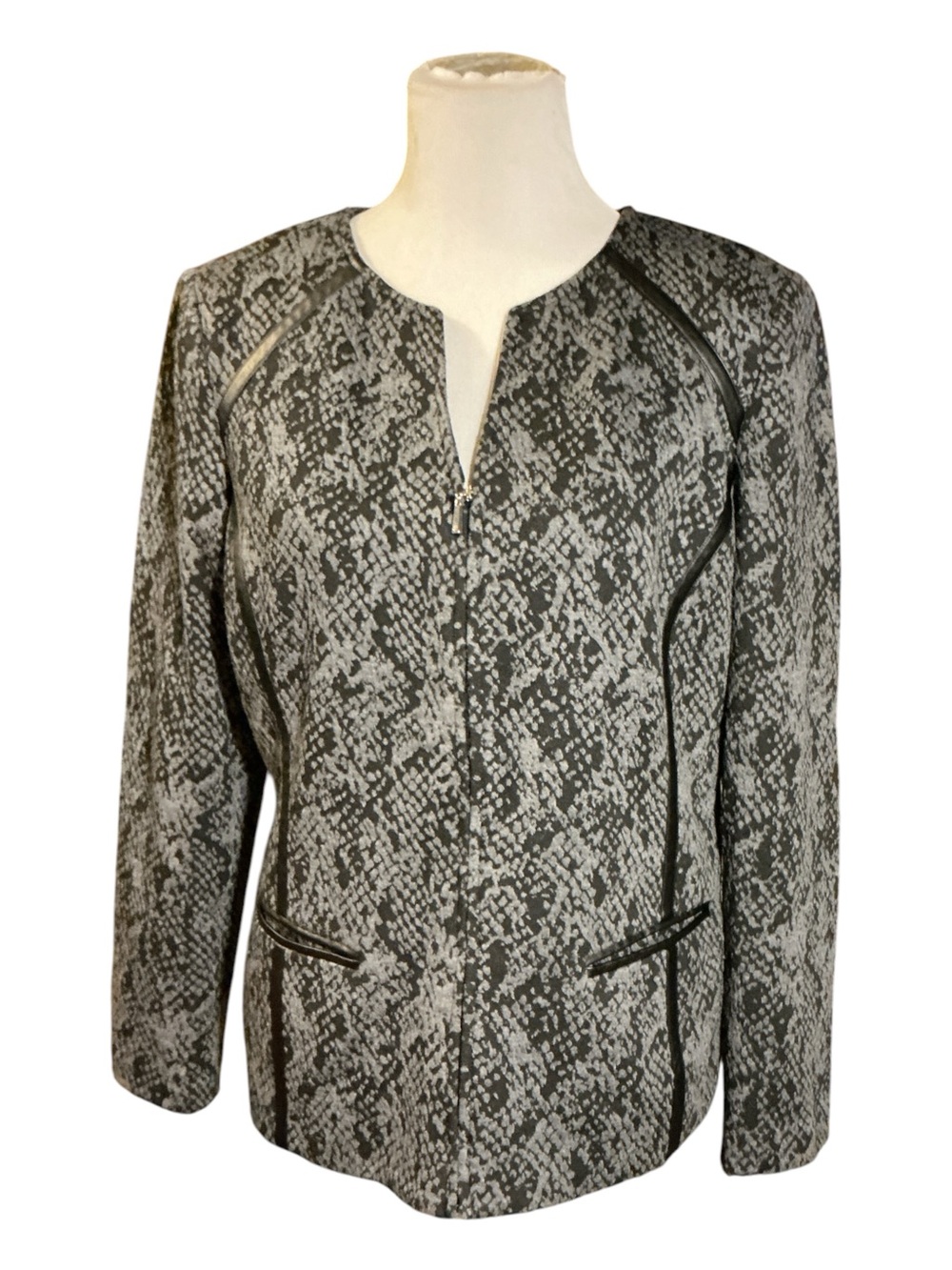Gray Snake-Print Zip Front Women's Jacket